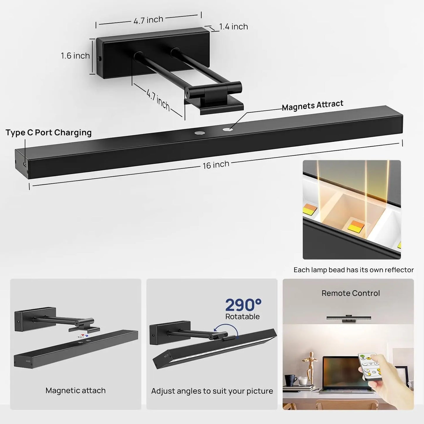 PRTILOUD Wireless Art Light Dimmable With Remote Control