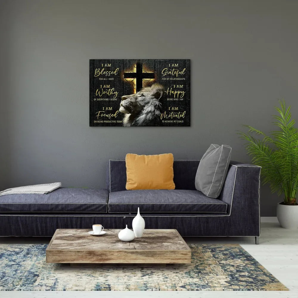 Jesus Lion Canvas Wall Art In Pine Frame Home Decor