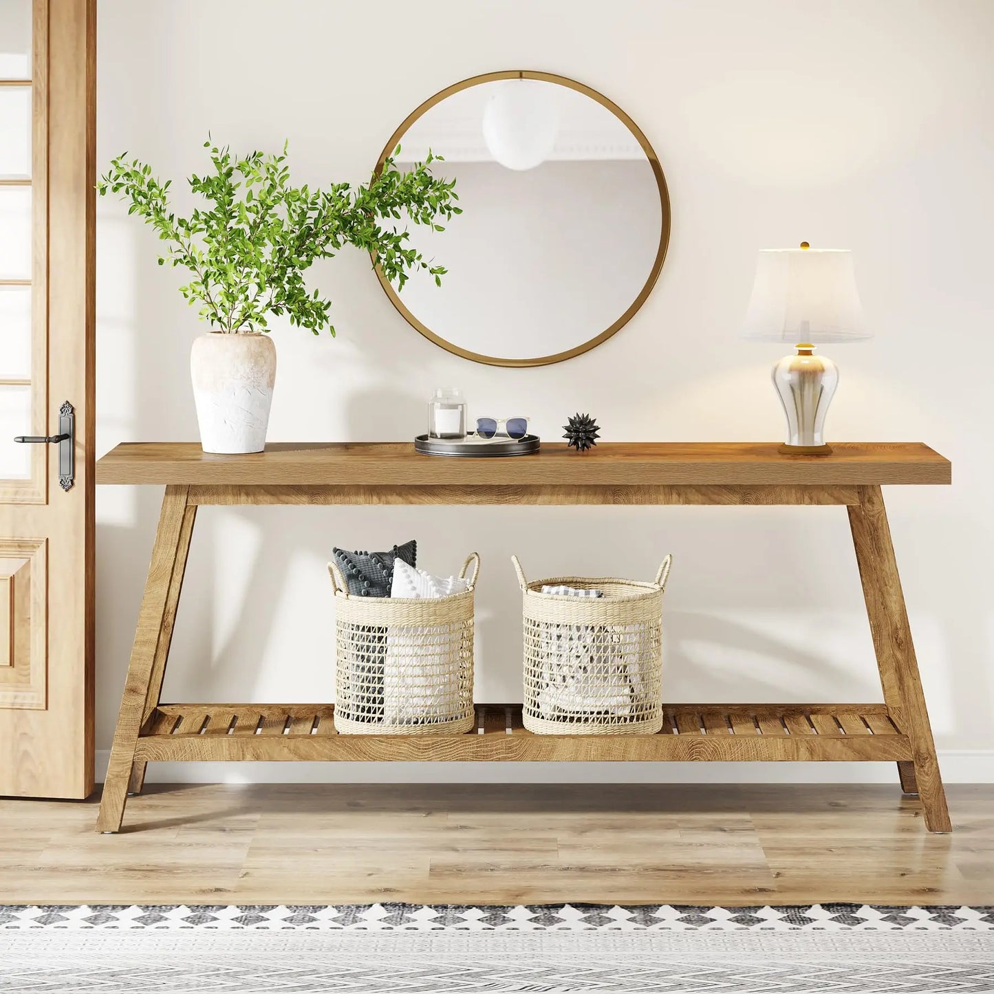 Tribesigns Wood Console Entryway Table With Two Tier Storage