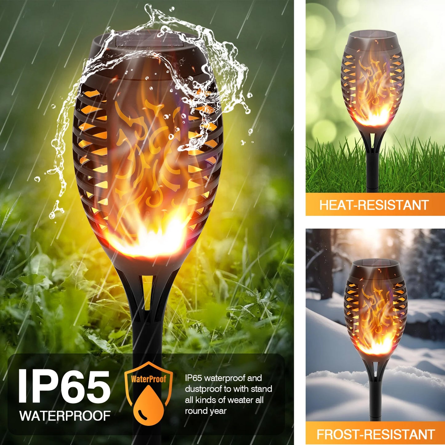 Solar Torch Lights With Flickering Flame Outdoor Waterproof Garden Pathway