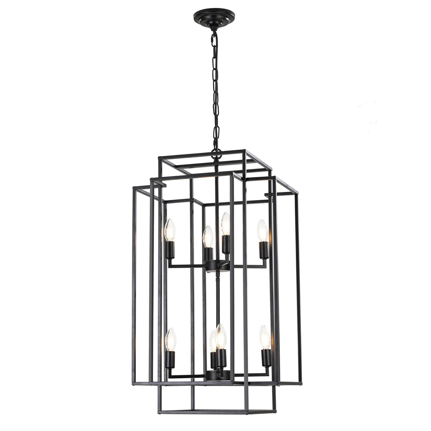 Modern Industrial 8 Light Metal Cage Pendant Chandelier